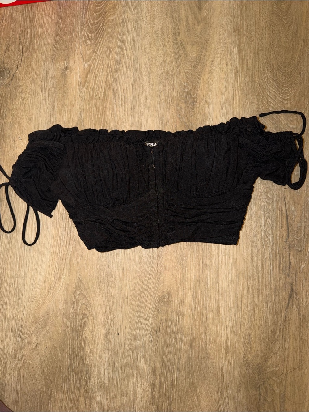 Hera Collection Black Off-Shoulder Ruched Crop Top